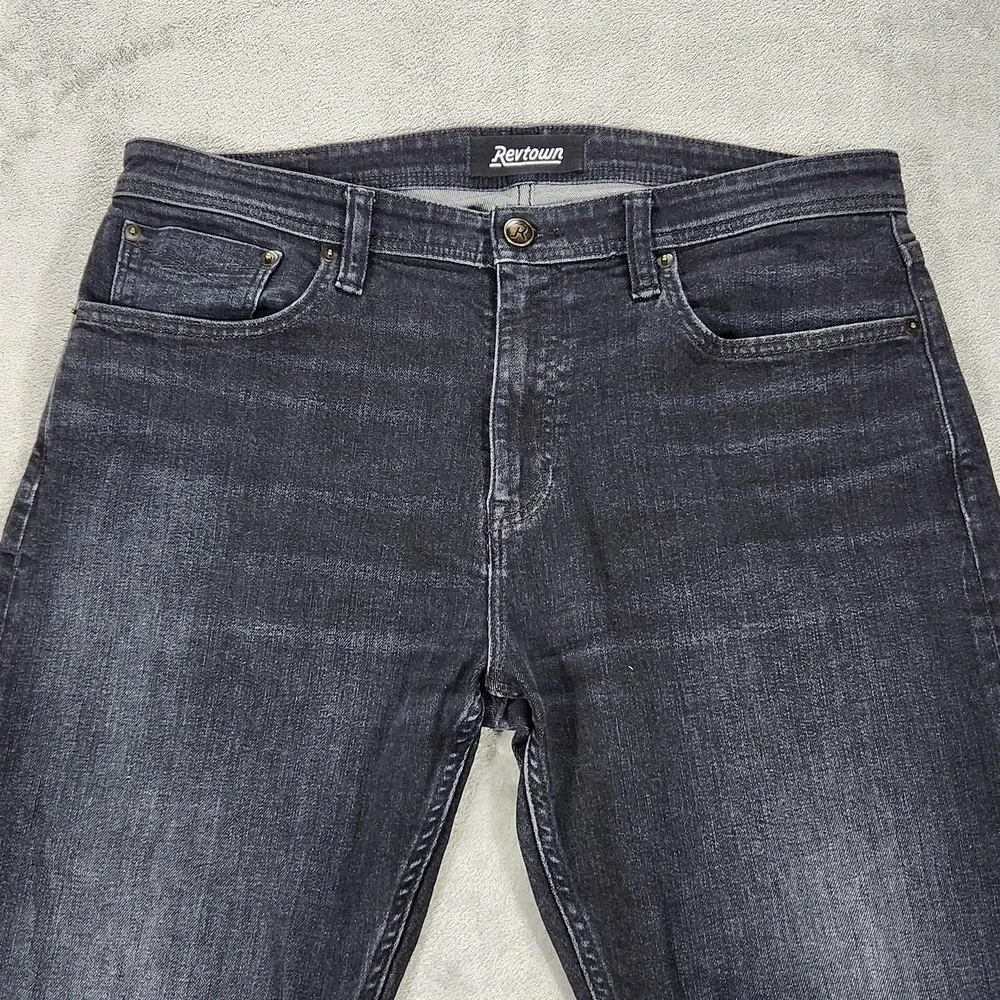 Revtown Jeans‎ Mens 35x32 Gray Sharp Slim Straight Dark Wash Stretch Denim
